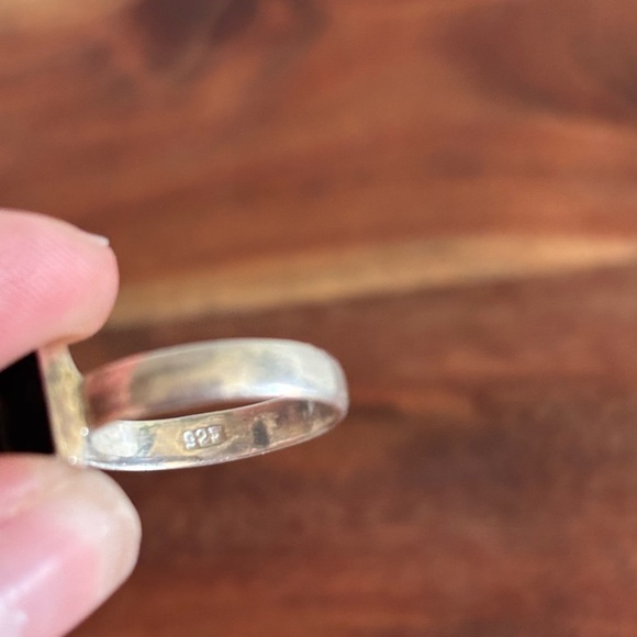 925 Sterling Silver Raw Black Tourmaline Ring Size 7.5 Boho Goth BM Jewelry - Picture 4 of 7